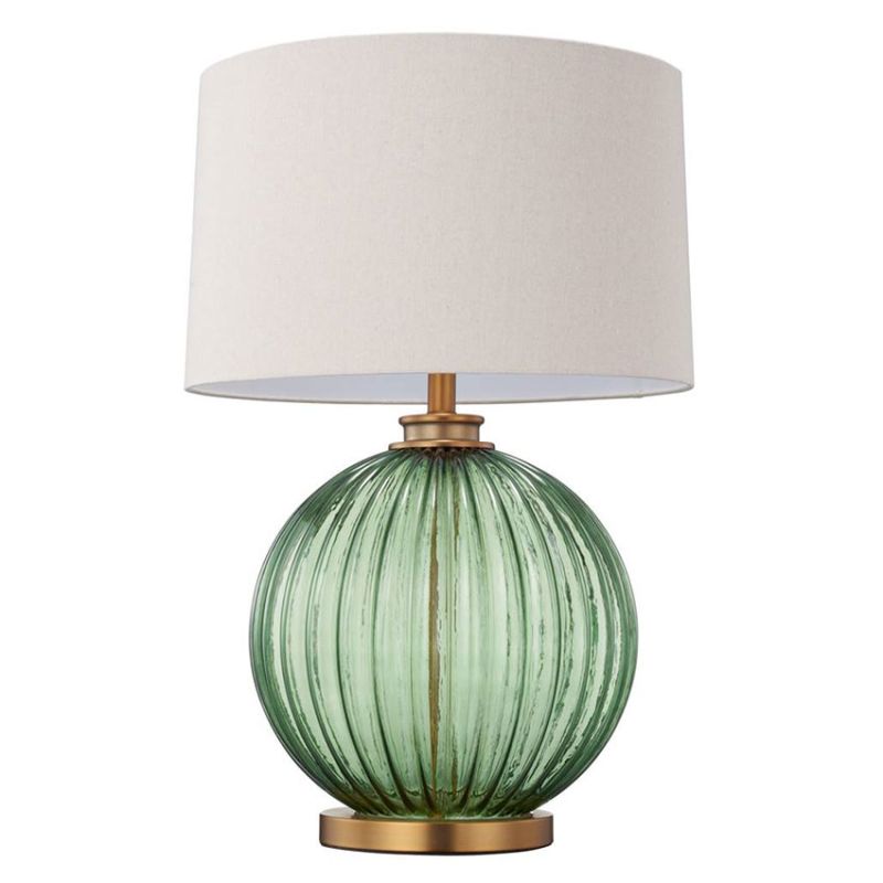 Cork Lighting-TL89521 - Luca - Green Ribbed Glass Table Lamp with Oatmeal Shade