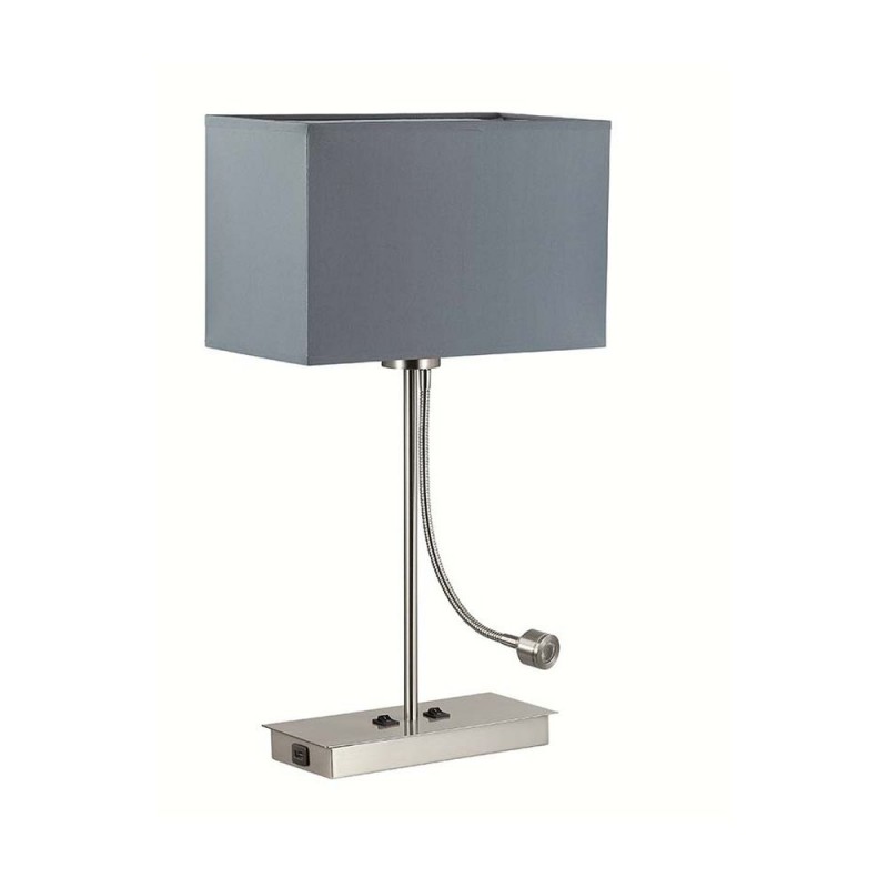 Cork Lighting-TL949USBLED/SN - Maya - Satin Nickel Reading Table Lamp with Grey Shade