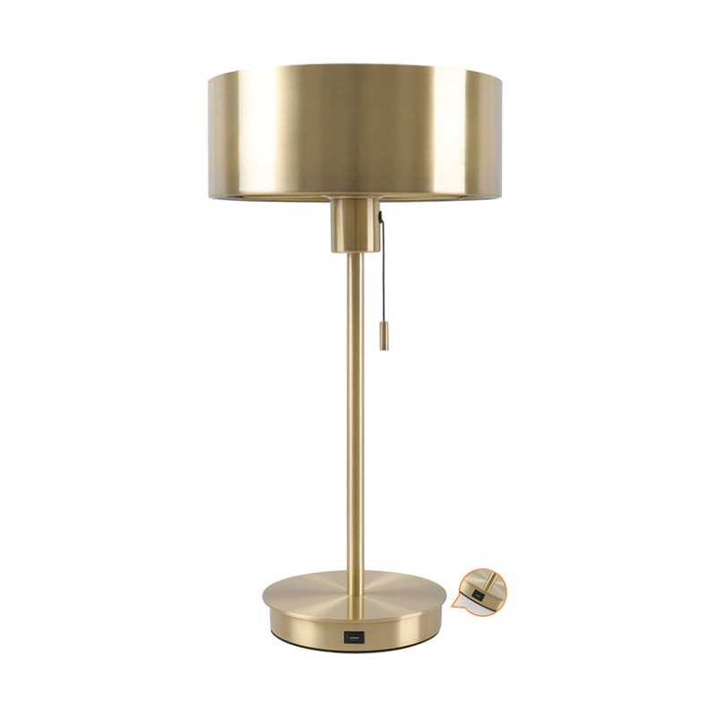 Cork Lighting-TLENNIO/BR - Ennio - Antique Brass Desk Lamp with USB Socket