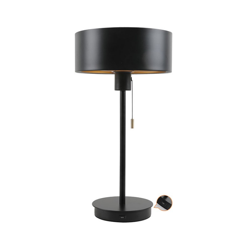 Cork Lighting-TLENNIO/BRBL - Ennio - Black Desk Lamp with USB Socket
