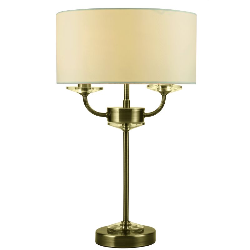 Table & Floor Lamp - Stylo - Cream & Antique Brass with Crystal 2 Light Table Lamp Cork-Lighting-TLSTYLO/2AB - Stylo - Cream & Antique Brass with Crystal 2 Light Table Lamp