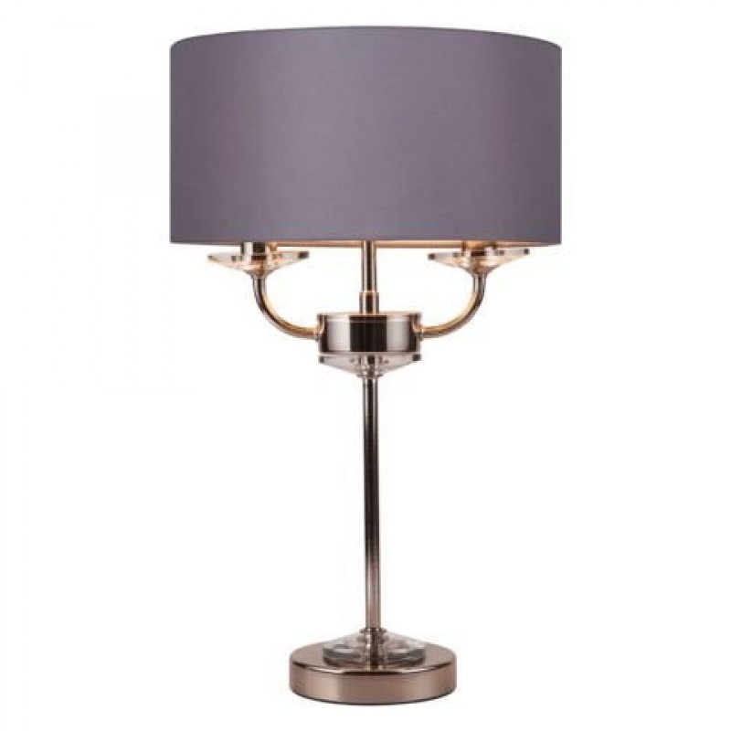 Table & Floor Lamp - Stylo - Grey Shade & Nickel with Crystal 2 Light Table Lamp Cork-Lighting-TLSTYLO/2NK - Stylo - Grey Shade & Nickel with Crystal 2 Light Table Lamp