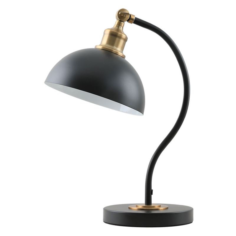 Cork Lighting-TLSWAN/BLBR - Swan - Black & Satin Brass Desk Lamp