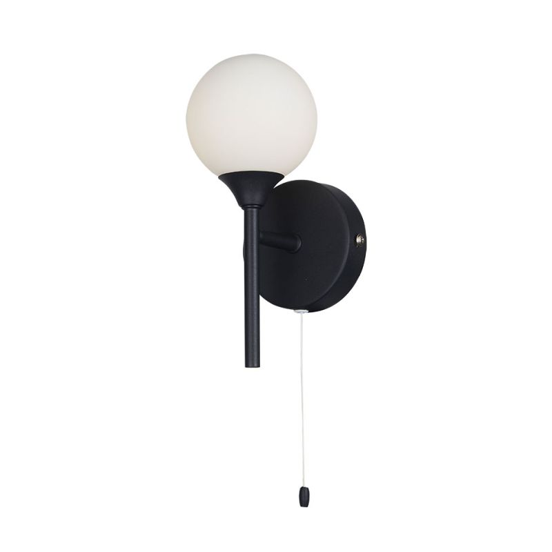 Cork Lighting-WB16053/1BL - Acqua Globe - Black Single Wall Lamp with White Glass