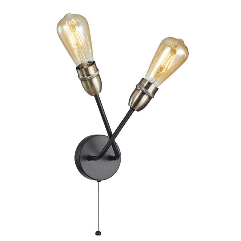 Cork Lighting-WB1966/2BL+AB - Venus - Black & Antique Brass 2 Light Wall Lamp