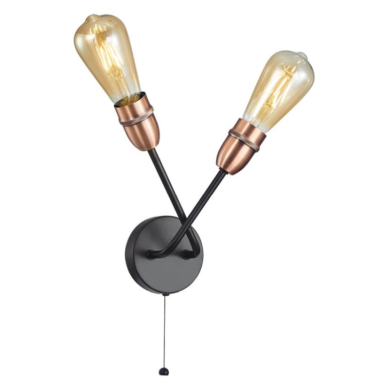 Cork Lighting-WB1966/2BL+CP - Venus - Black & Copper 2 Light Wall Lamp