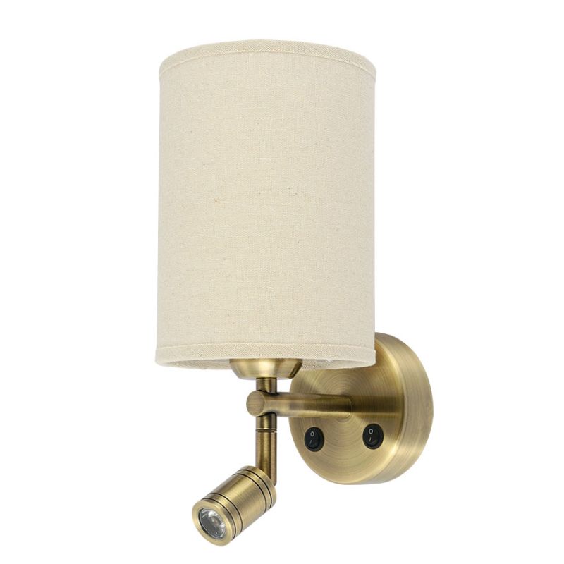 Cork Lighting-WB2156/3WAB - Ashley - Antique Brass & Oatmeal Wall Lamp with Reading LED