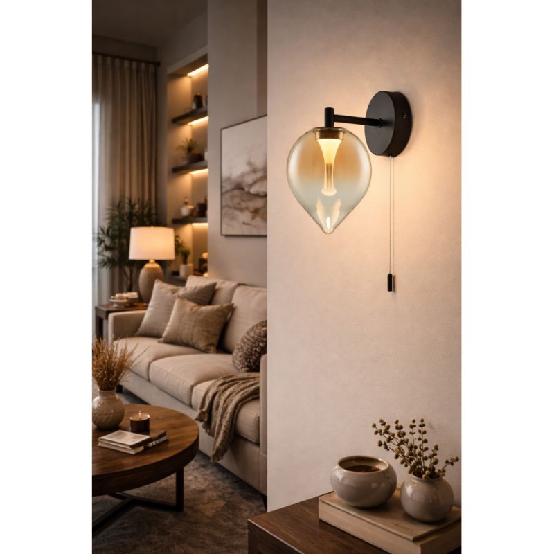 Cork Lighting-WB2576/1AMB - Vetro - Black LED Wall Lamp with Amber Glass