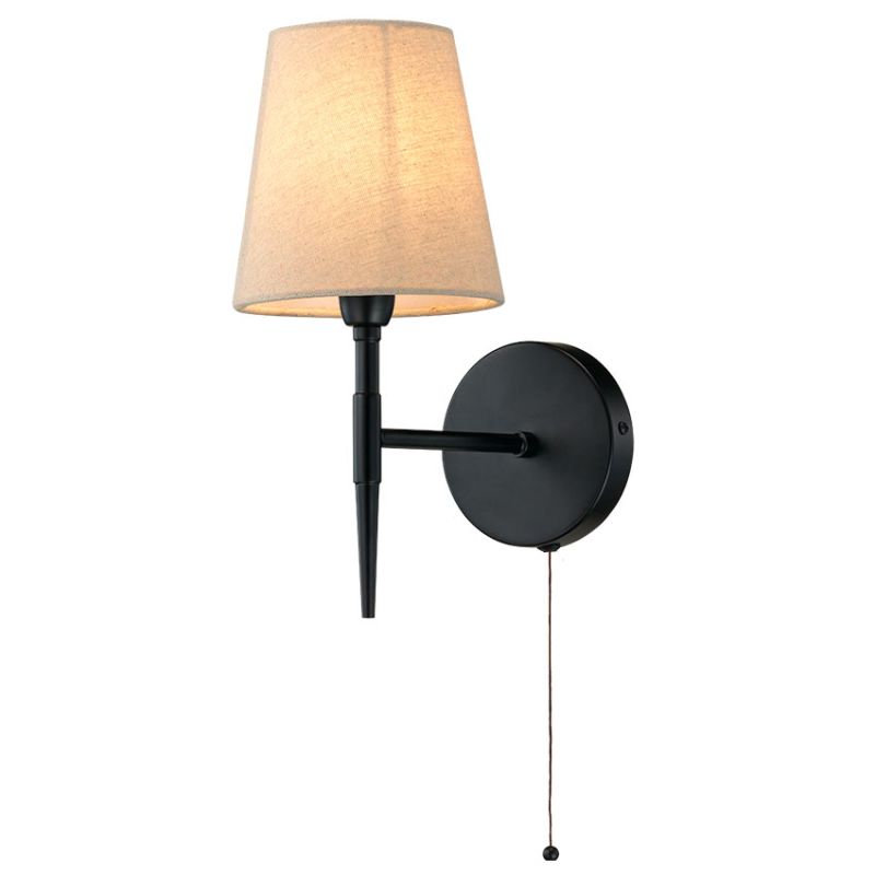 Cork Lighting-WB2840/1BLK - Mill - Black Wall Lamp with Oatmeal Shade