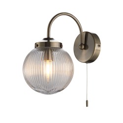 Aura - Antique Brass Wall Lamp with Clear Ribbed Glass IP44