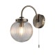 Cork Lighting-WB3075/1AB - Aura - Antique Brass Wall Lamp with Clear Ribbed Glass IP44