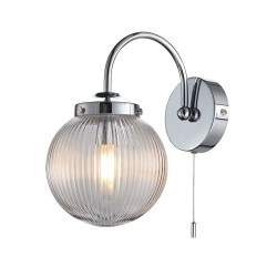 Aura - Polished Chrome Wall Lamp with Clear Ribbed Glass IP44