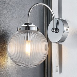 Aura - Polished Chrome Wall Lamp with Clear Ribbed Glass IP44