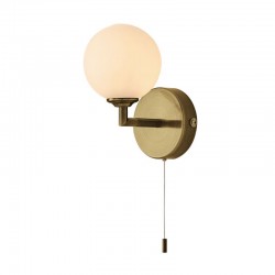 Mini Globe - Antique Brass Wall Lamp with Opal Glass