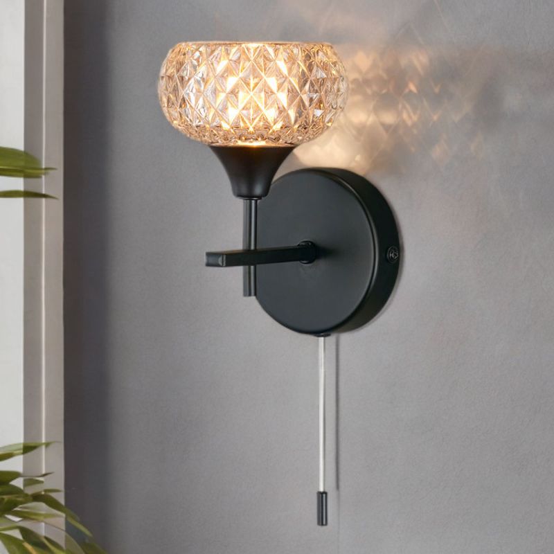 Cork Lighting-WB4633/1BL - Alpine - Matt Black Wall Lamp with Textured Glass