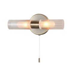 Olivia - Antique Brass 2 Light Wall Lamp with Clear & White Glass