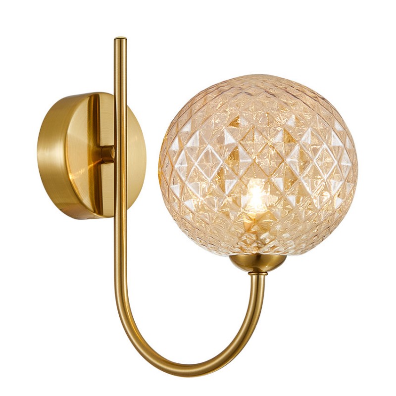Cork Lighting-WB9022/1SB - Fado - Satin Brass Wall Lamp with Textured Amber Glass