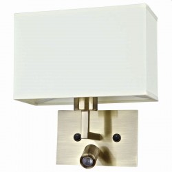 Canet - Antique Brass & Cream Wall Lamp with Reading LED Canet - Antique Brass & Cream Wall Lamp with Reading LED