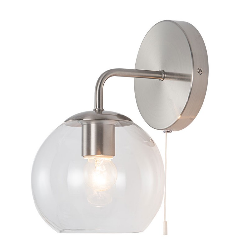 Cork Lighting-WBGLOBE/1CLR - Globe - Satin Nickel Wall Lamp with Clear Glass