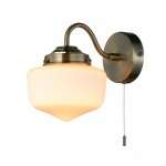 School House - Antique Brass Wall Lamp with White Glass IP44