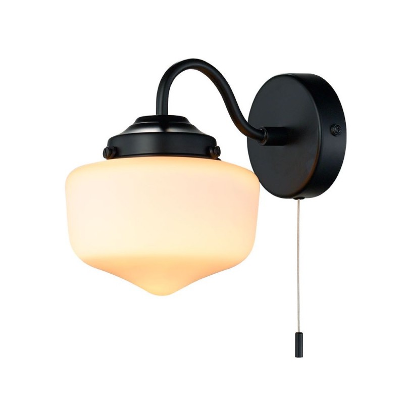 Cork Lighting-WBSCHGL/BL - School House - Matt Black Wall Lamp with White Glass IP44