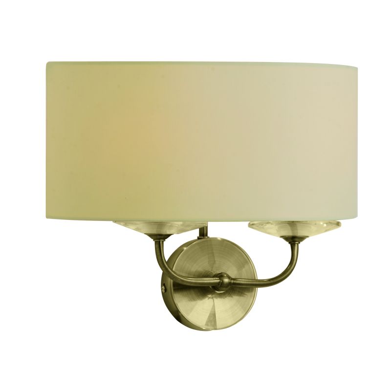 Wall Lights - Stylo - Cream & Antique Brass with Crystal Twin Wall Lamp Cork-Lighting-WBSTYLO/2AB - Stylo - Cream & Antique Brass with Crystal Twin Wall Lamp