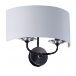 Stylo - Black 2 Light Wall Lamp with White & Gold Shade Stylo - Black 2 Light Wall Lamp with White & Gold Shade