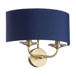 Stylo - Satin Brass 2 Light Wall Lamp with Navy Shade