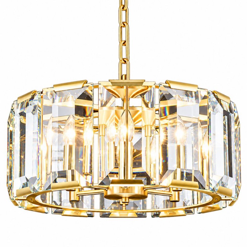 Cork Lighting-PF4655/6SB - Presocia - Painted Gold 6 Light Chandelier with Transparent Crystal