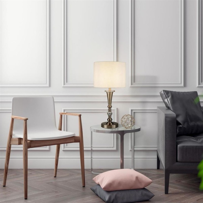 Searchlight-1011AB - Oscar - Antique Brass Table Lamp with Oatmeal Linen Shade