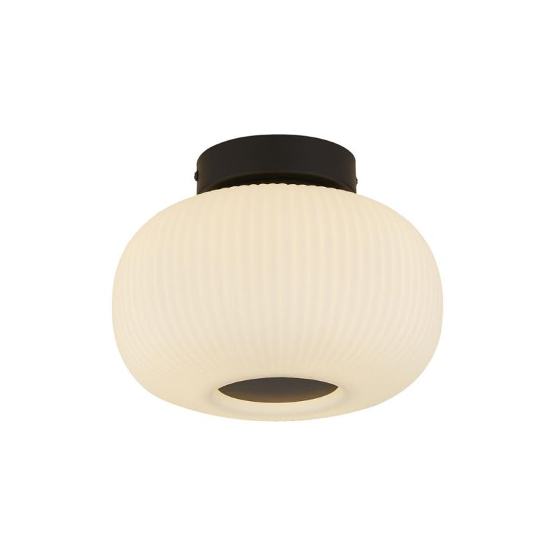 Searchlight-10271-1BK - Lumina - White Ribbed Glass & Black Ceiling Lamp