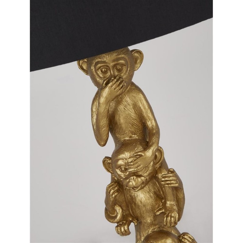 Searchlight-1030GO - 3 Wise Monkeys - Gold Table Lamp with Black Shade