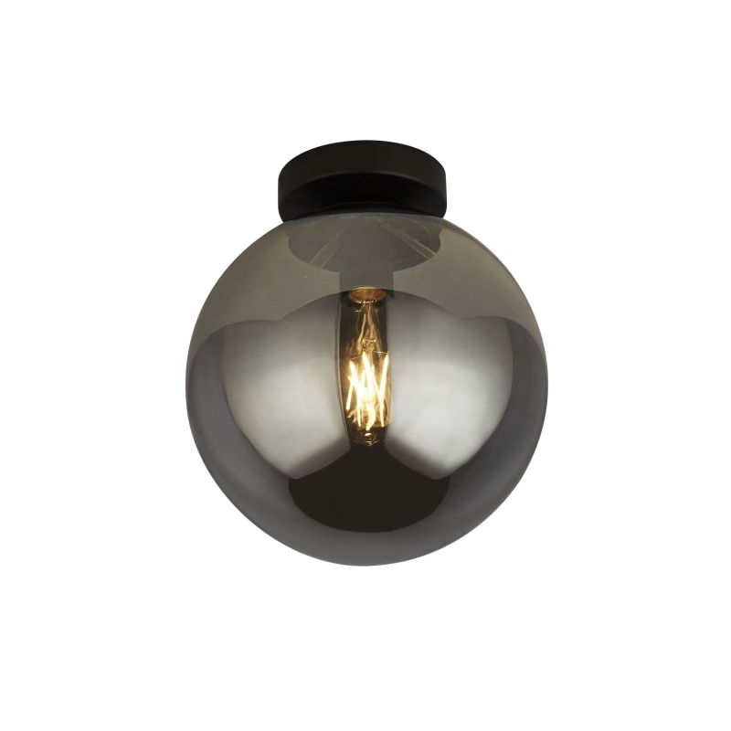 Searchlight-1032-1SM - Amsterdam - Smoky Glass & Black Globe Flush