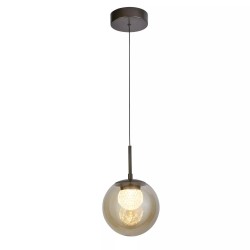 Solis - Bronze LED Pendant with Amber Glass & Crystal