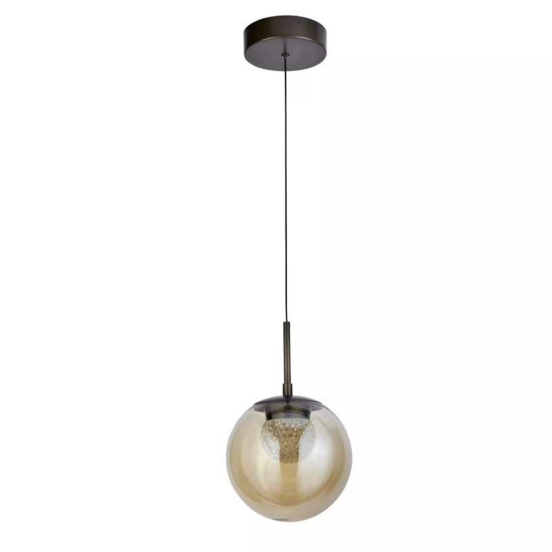 Searchlight-10321-1BZ - Solis - Bronze LED Pendant with Amber Glass & Crystal