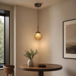 Solis - Bronze LED Pendant with Amber Glass & Crystal
