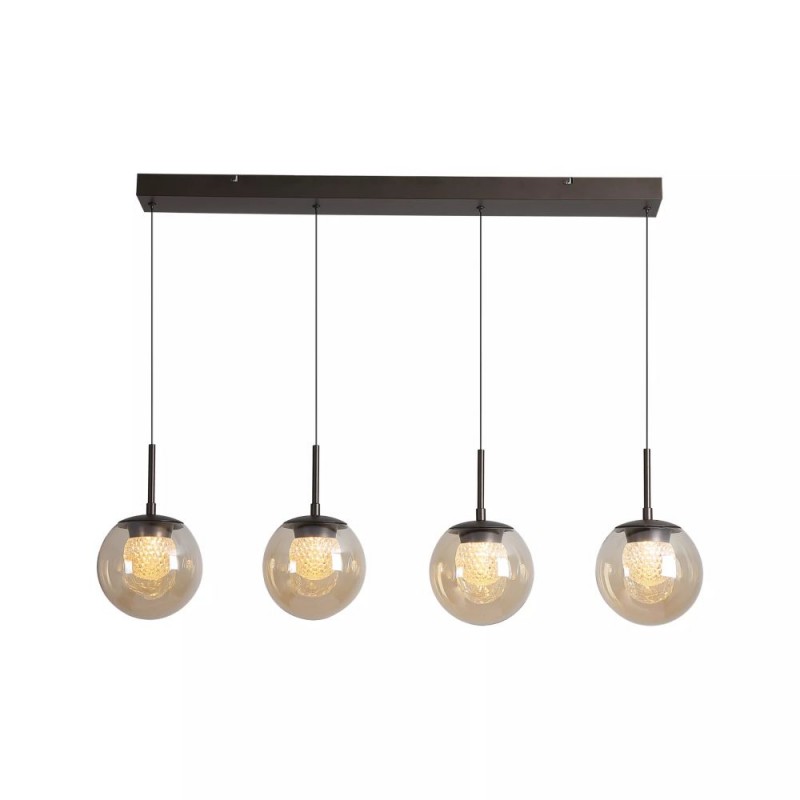 Searchlight-10321-4BZ - Solis - Bronze 4 Light LED over Island Fitting with Amber Glass & Crystal