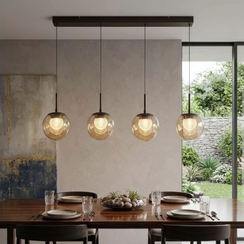 Searchlight-10321-4BZ - Solis - Bronze 4 Light LED over Island Fitting with Amber Glass & Crystal