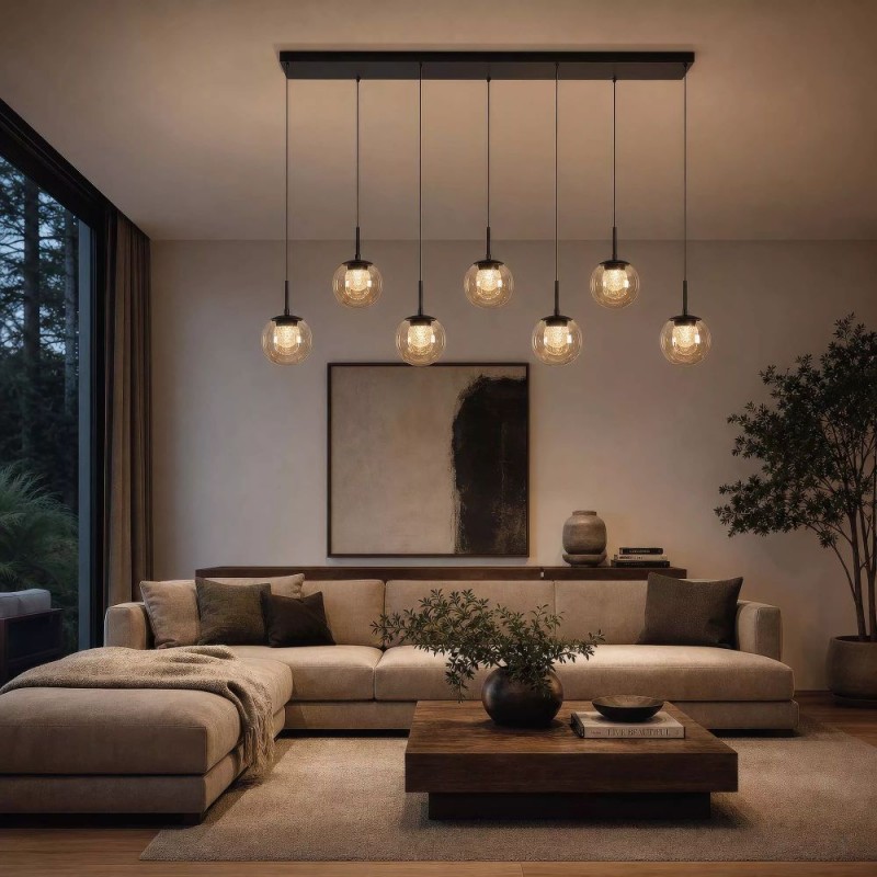 Searchlight-10321-7BZ - Solis - Bronze LED over Island Fitting with Amber Glass & Crystal