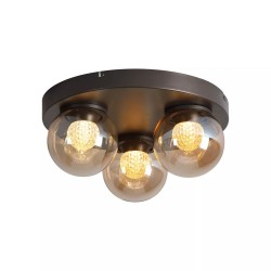 Solis - Bronze 3 Light LED Flush with Amber Glass & Crystal