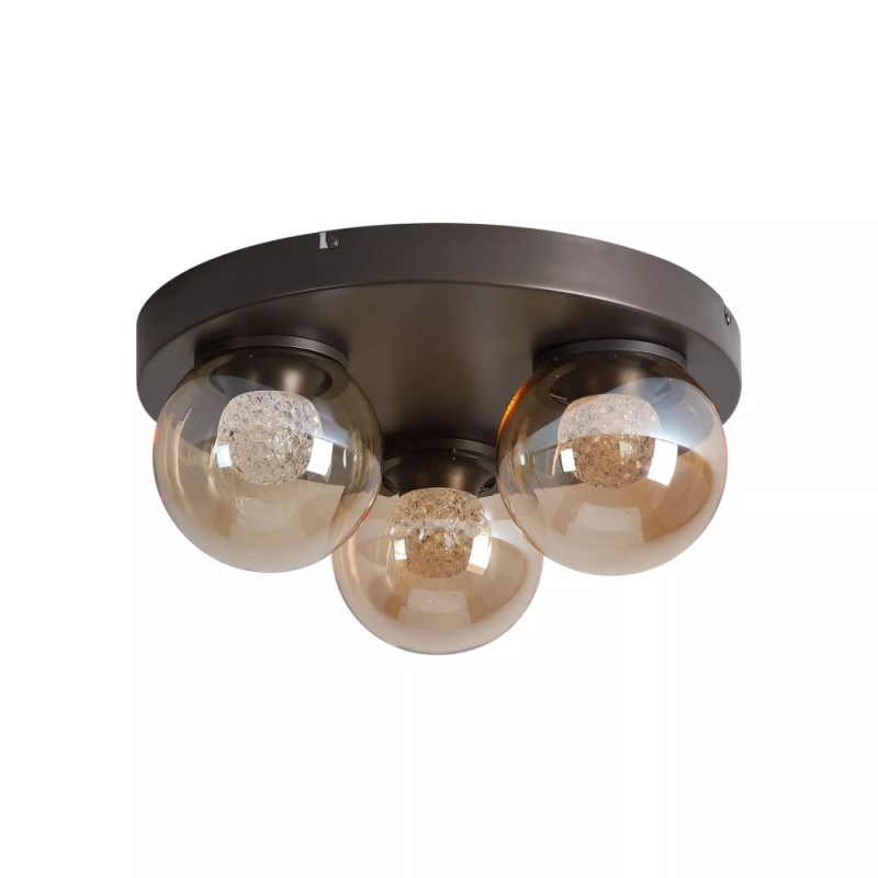 Searchlight-10323-3BZ - Solis - Bronze 3 Light LED Flush with Amber Glass & Crystal