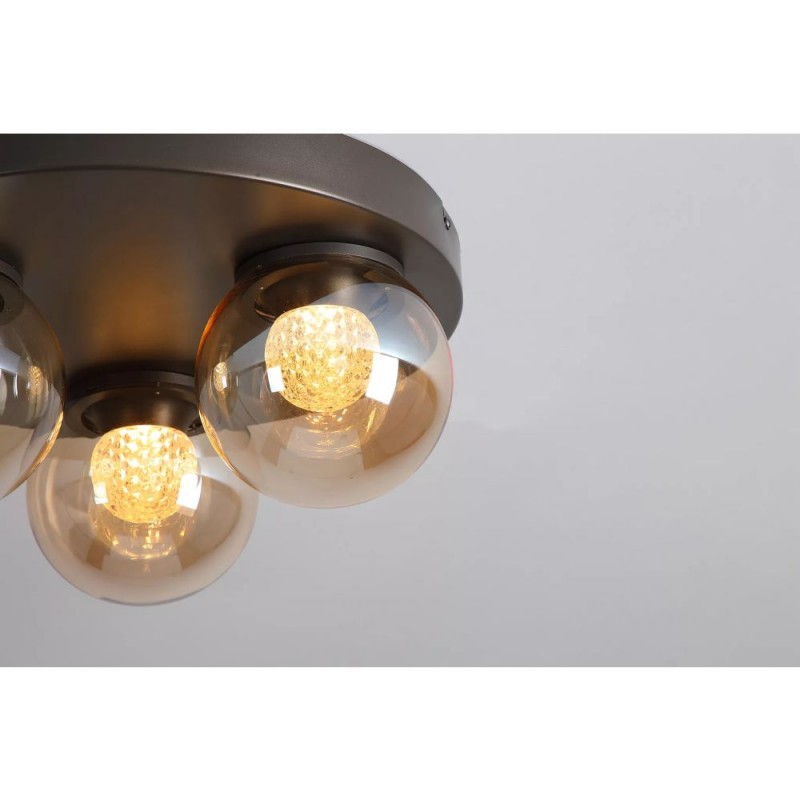 Searchlight-10323-3BZ - Solis - Bronze 3 Light LED Flush with Amber Glass & Crystal