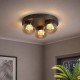 Searchlight-10323-3BZ - Solis - Bronze 3 Light LED Flush with Amber Glass & Crystal