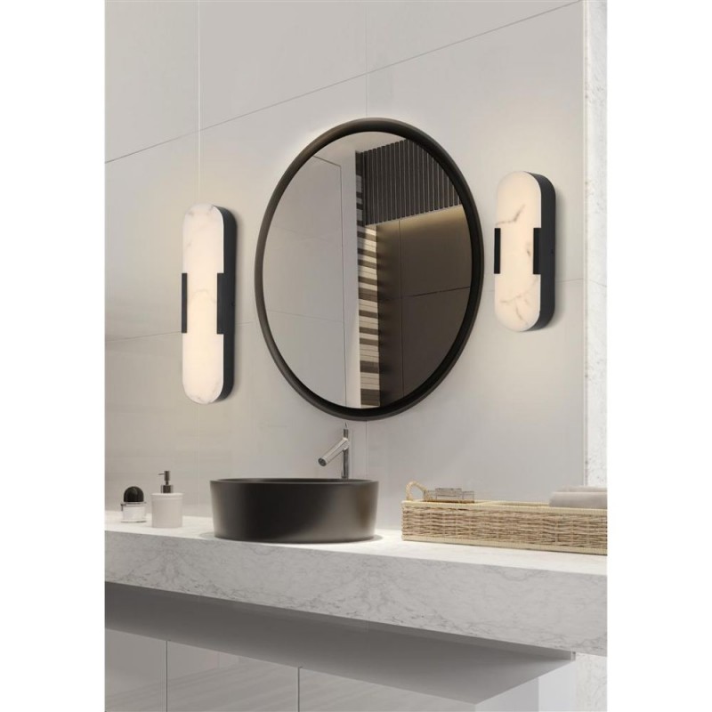 Searchlight-11139BK - Opaline - Matt Black LED Wall Lamp with Marble Resin Diffuser