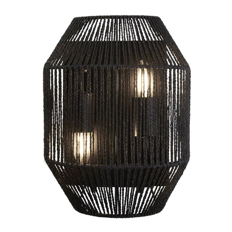 Searchlight-11201-2BK - Wicker - Black Wall Lamp with Rope Shade