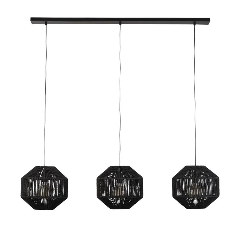Searchlight-11201-3BK - Wicker - Black 3 Light over Island Fitting with Rope Shades