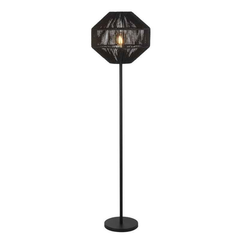 Searchlight-11202-1BK - Wicker - Black Floor Lamp with Rope Shade