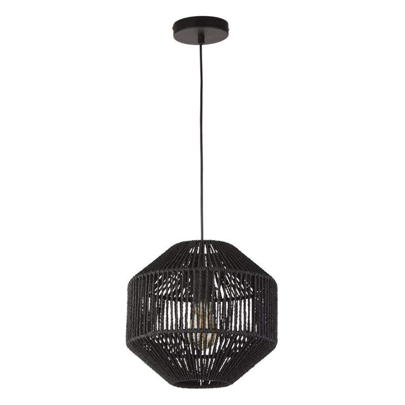 Searchlight-11203-1BK - Wicker - Black Pendant with Rope Shade