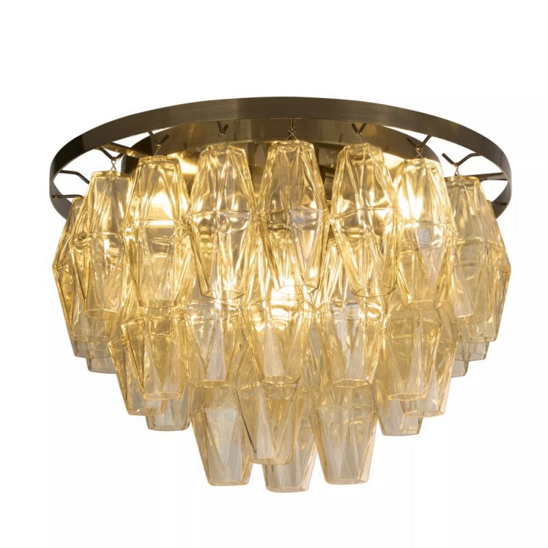 Searchlight-11241-4AB - Alba - Antique Brass 4 Light Flush with Amber Glass