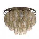 Alba - Antique Brass 4 Light Flush with Amber Glass